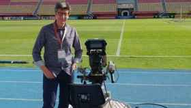Juan Carlos Rivero, en el estadio Filipo II de Skopje. Foto: Twitter (@JCRIVEROTV)