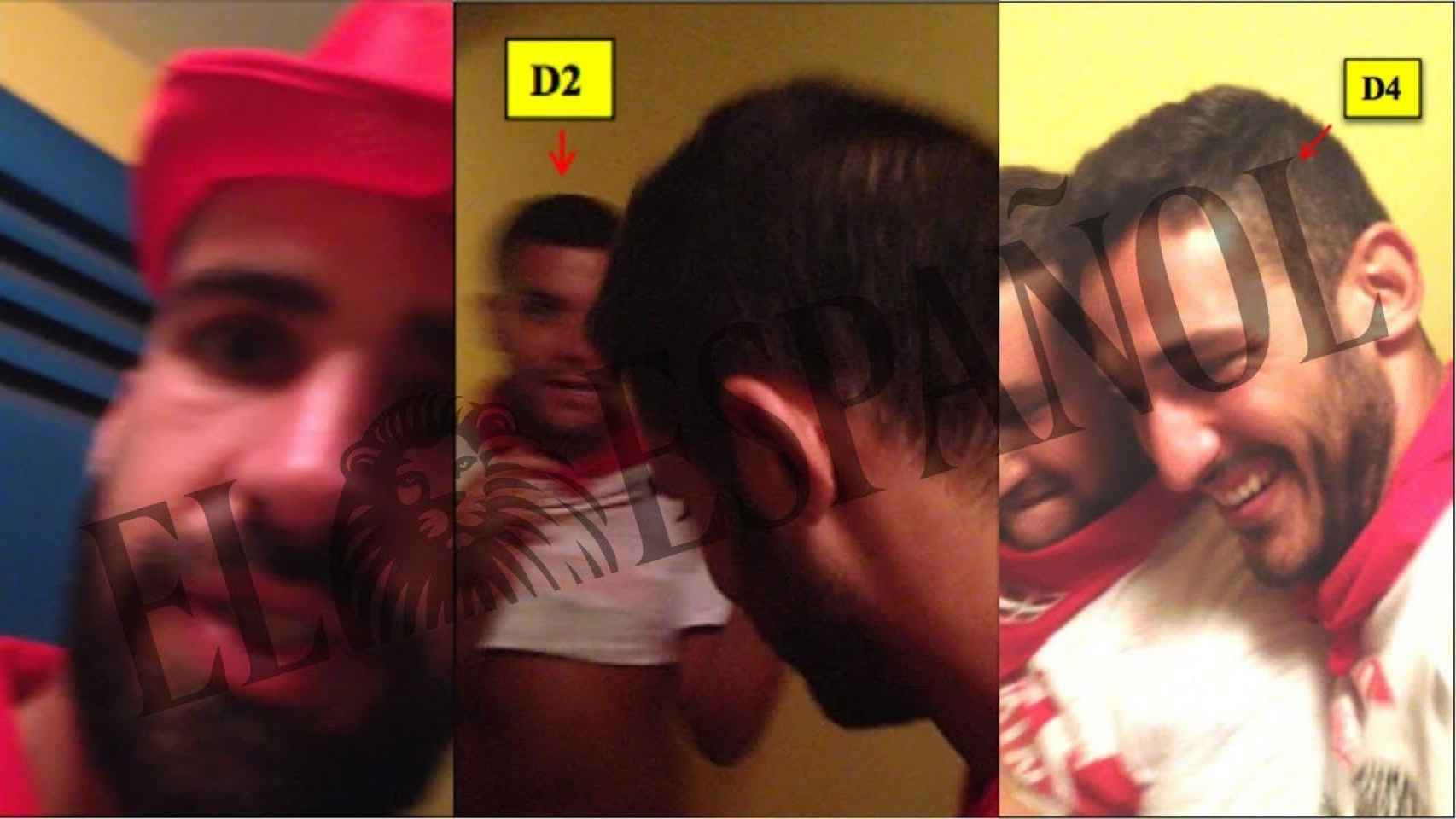 Fotogramas de los vídeos grabados por los cinco acusados dentro del portal en el que se produjo la violación.