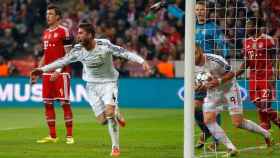 Sergio Ramos celebra uno de los goles de la victoria del Madrid al Bayern en 2014.