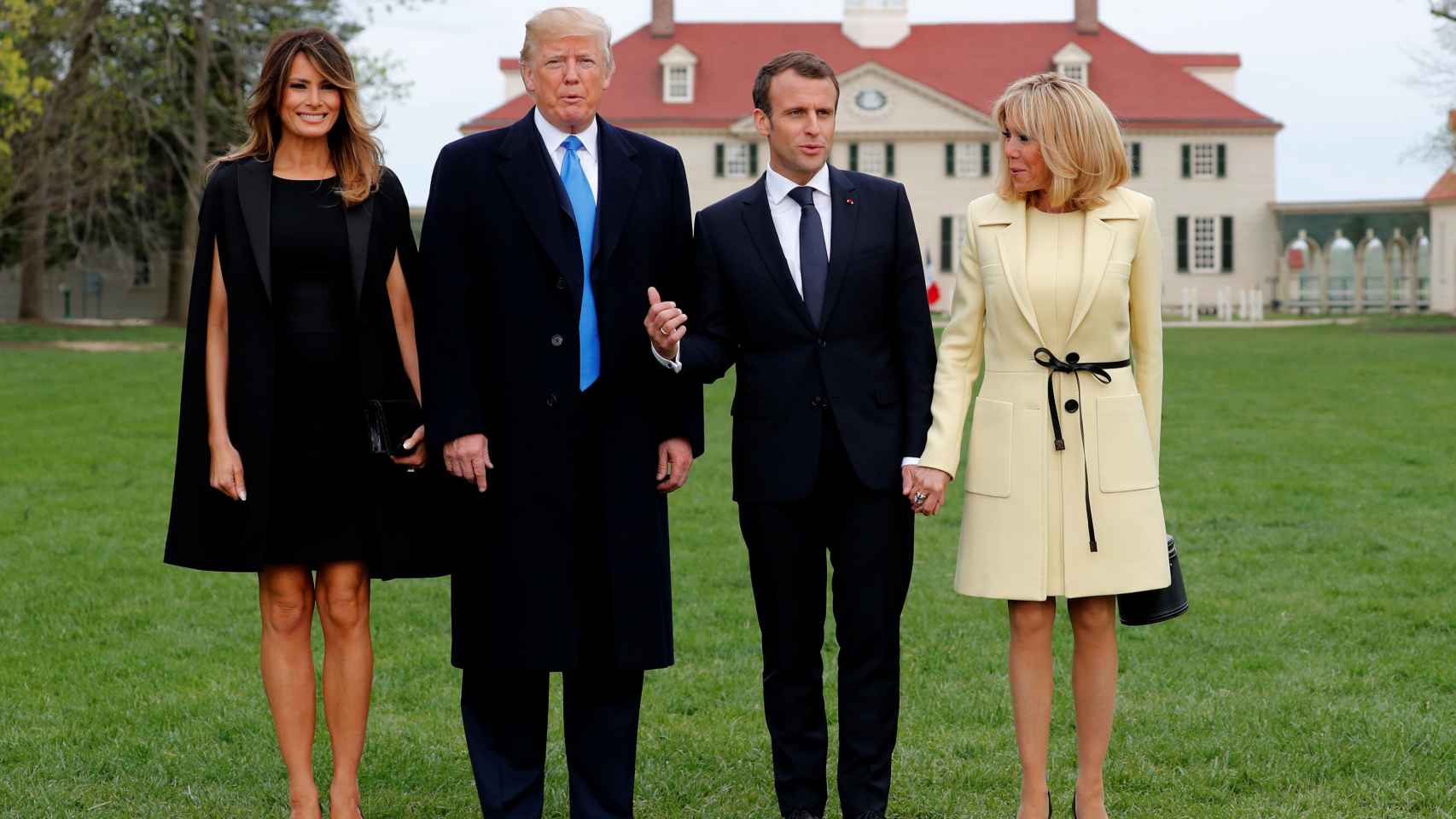 Melania Trump, Donald Trump, Emmanuel Macron y Brigitte Macron en Mount Vernon.