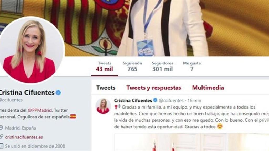 El perfil de Twitter de Cristina Cifuentes.