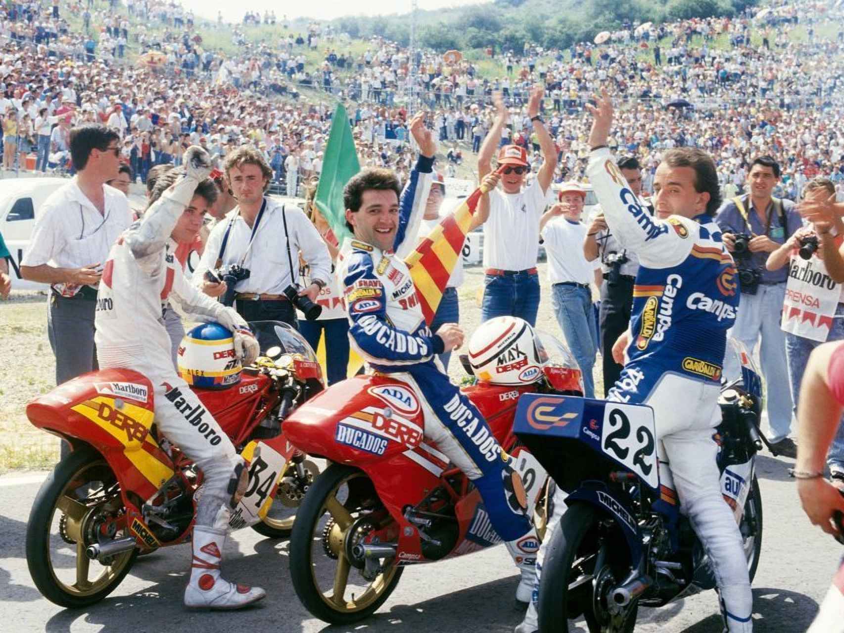Crivillé, Champi Herreros y Luis Miguel Reyes en Jerez 1987.