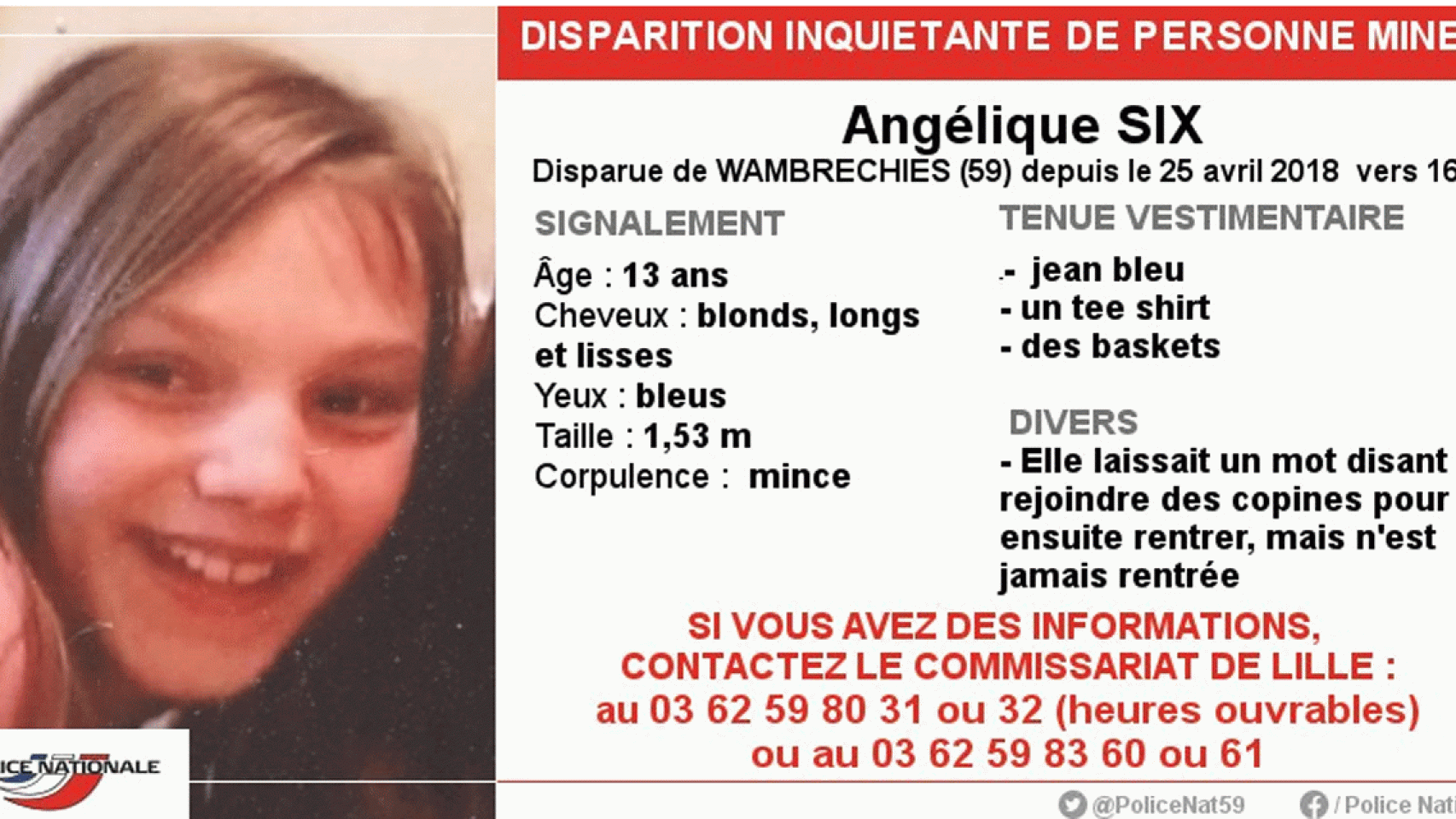 Cartel que difundió la policía francesa tras la desaparición