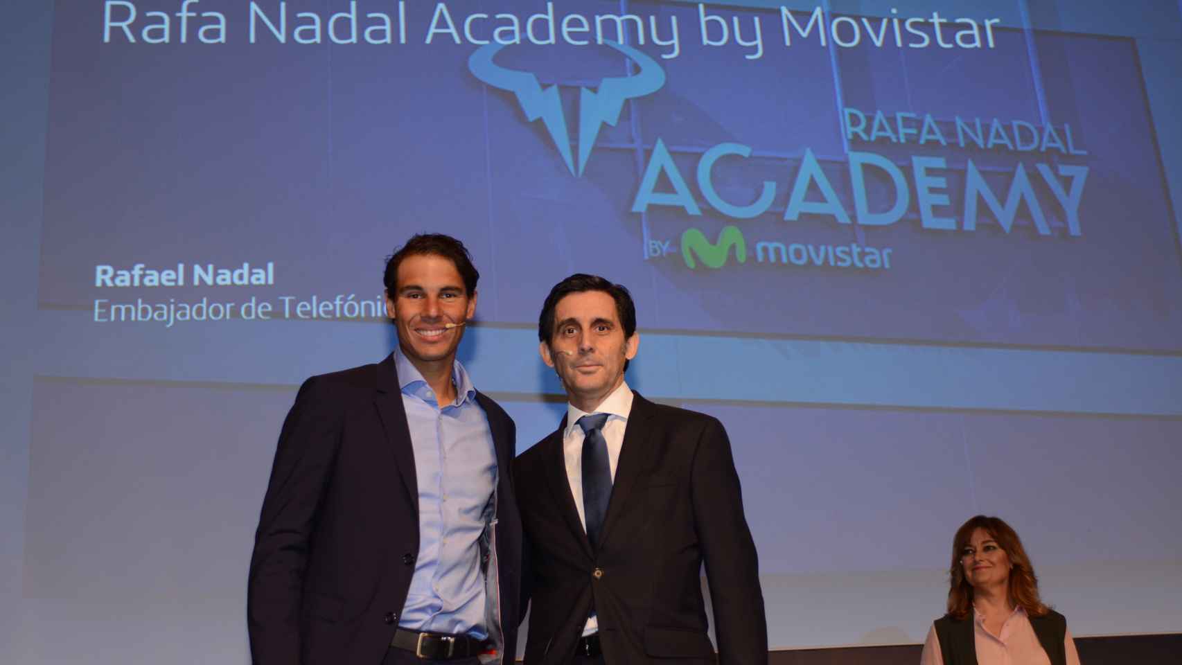 De izquierda a derecha: Rafael Nadal, tenista y embajador de Telefónica José María Álvarez-Pallete, presidente ejecutivo de Telefónica SA