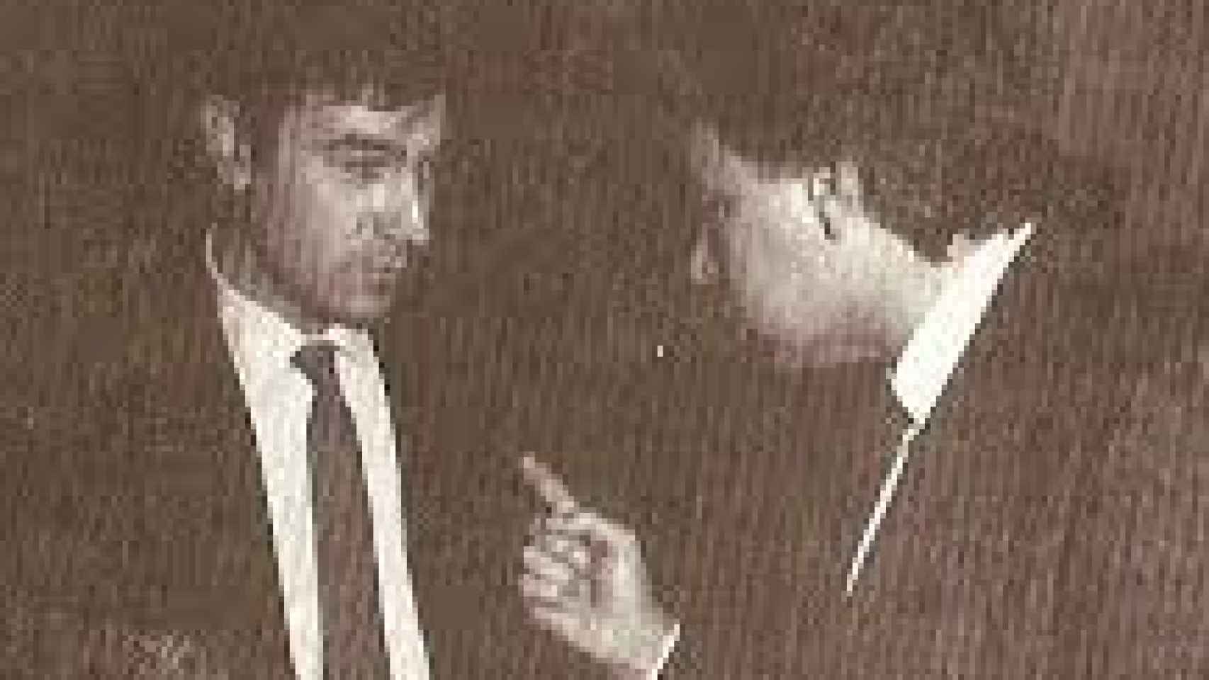 Pedro J. Ramírez y Felipe González en el Congreso en 1987.