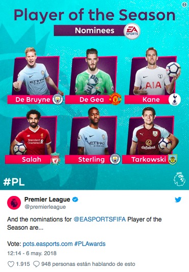 Salah y De Gea, nominados a mejor jugador de la Premier League