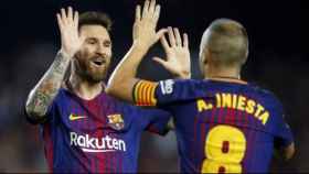 Messi e Iniesta celebran un gol del Barça. Foto: fcbarcelona.es