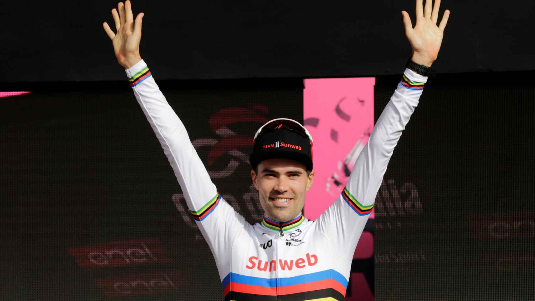 Dumoulin en uno de los podios de esta edición del Giro de Italia.