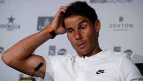Rafa Nadal, durante la rueda de prensa en el Mutua Madrid Open.