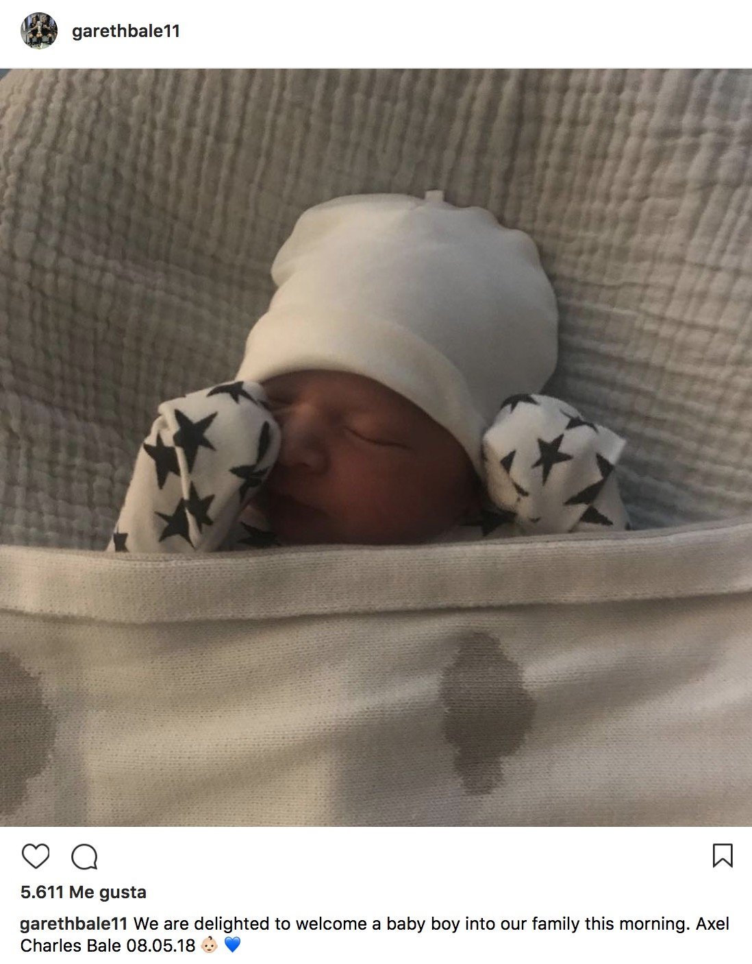 Bale anuncia el nacimiento de Axel Charles, su tercer hijo