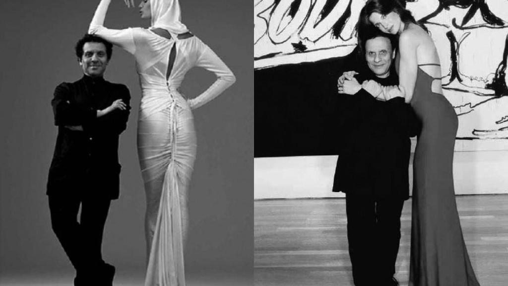 Azzedine Alaïa junto a una modelo.