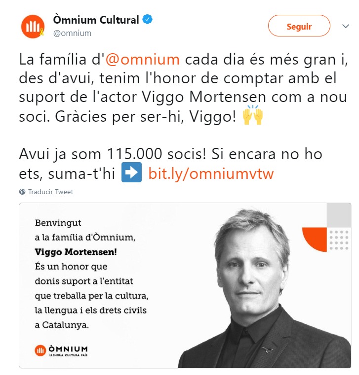 Omnium Cultural anuncia la incorporación de Vigo Mortensen