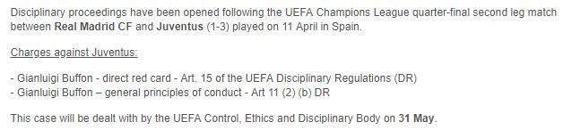 La UEFA expedienta a Buffon por su expulsión contra el Madrid