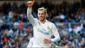 Bale celebra su gol en el Santiago Bernabéu