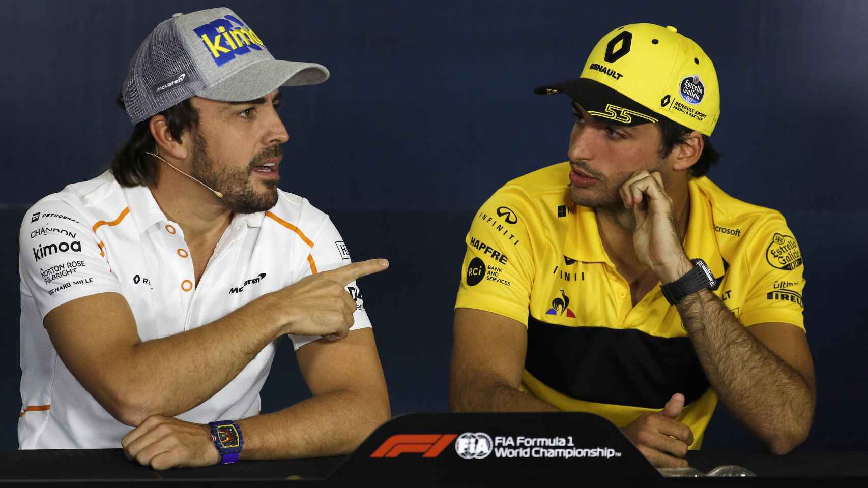 Carlos Sainz y Fernando Alonso en la rueda de prensa previa al GP de España de F1