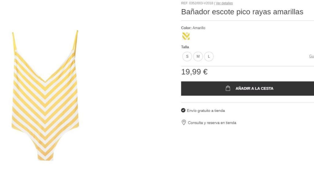 Captura de la compra online del bañador.