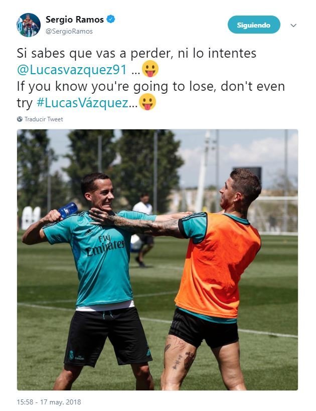 Tuit de Sergio Ramos sobre su pelea con Lucas Vázquez.