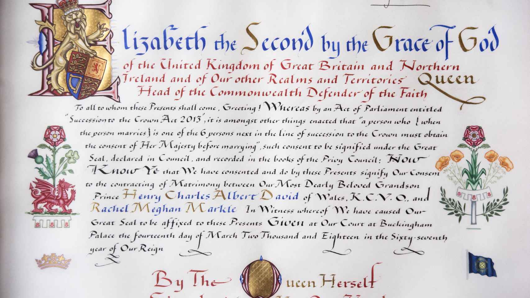 Consentimiento de la reina Isabel II para la boda de Meghan y Harry.