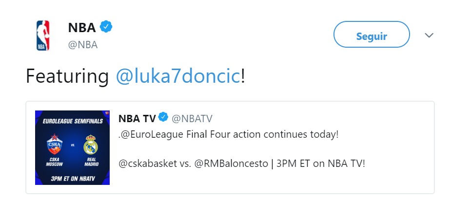 La NBA manda un mensaje a Doncic antes de la Final Four