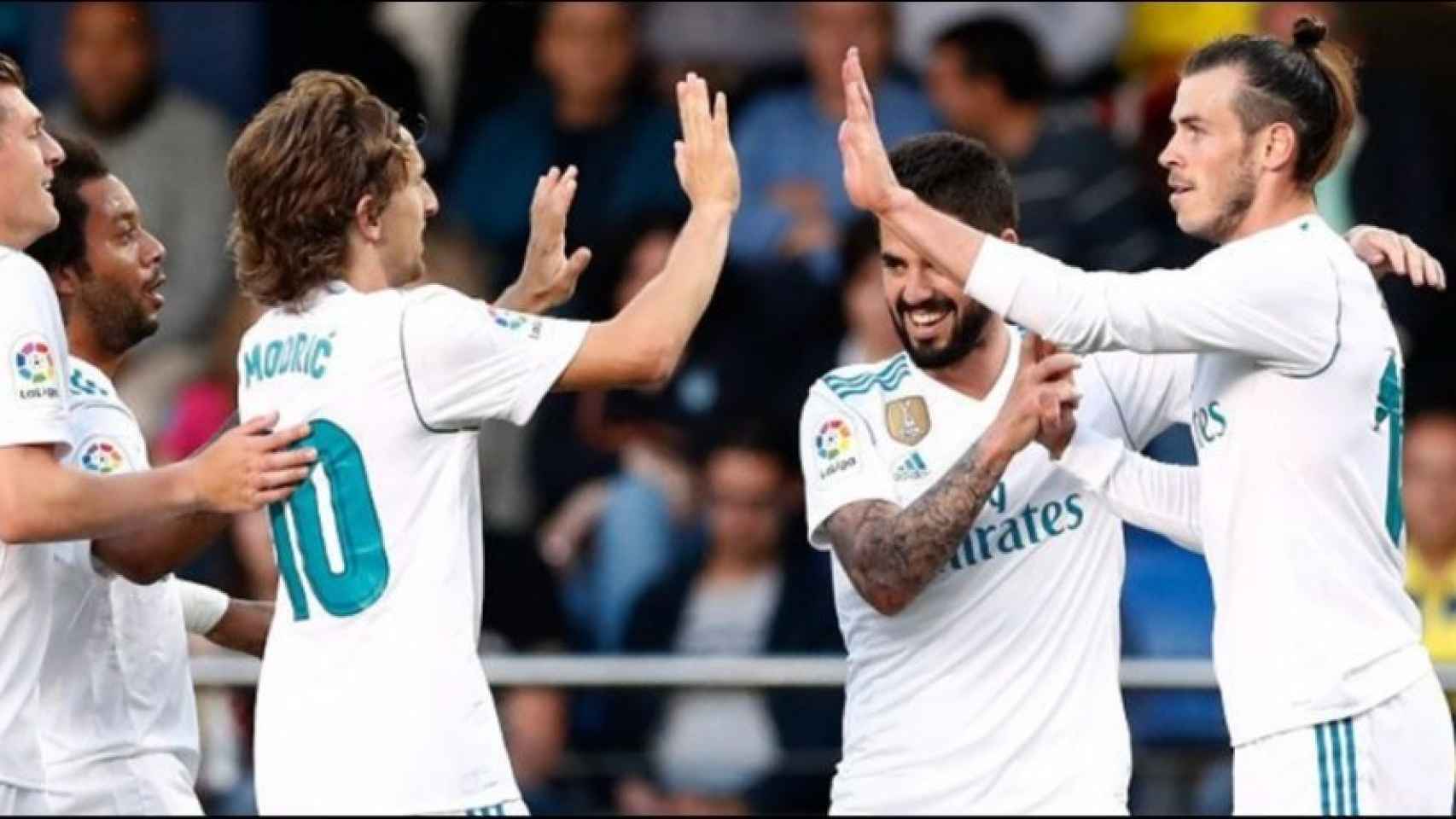 Celebración del gol de Bale en el Estadio de la Cerámica