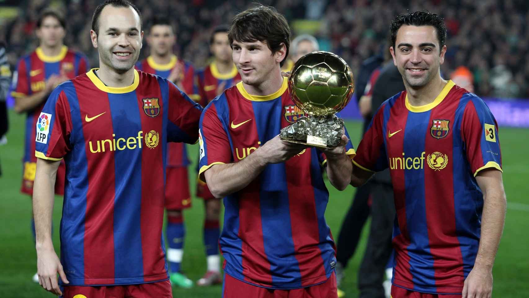Un tridente que enamoró al Barça: Iniesta, Messi y Xavi.