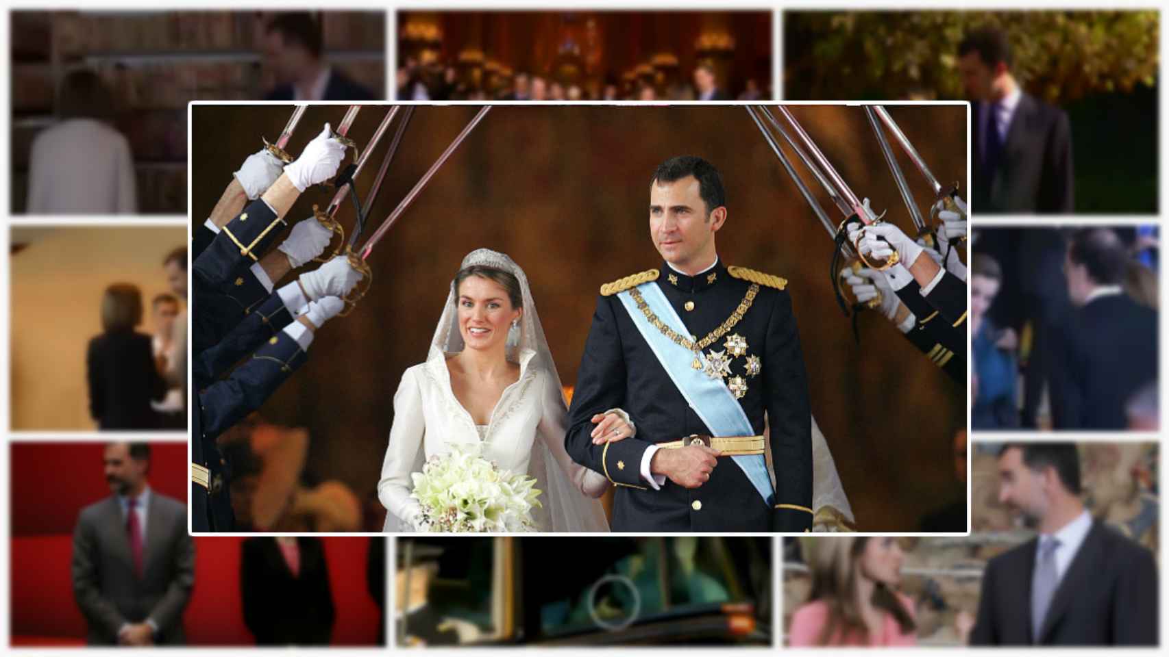 Felipe y Letizia en su boda, en un montaje junto a otros momentos.