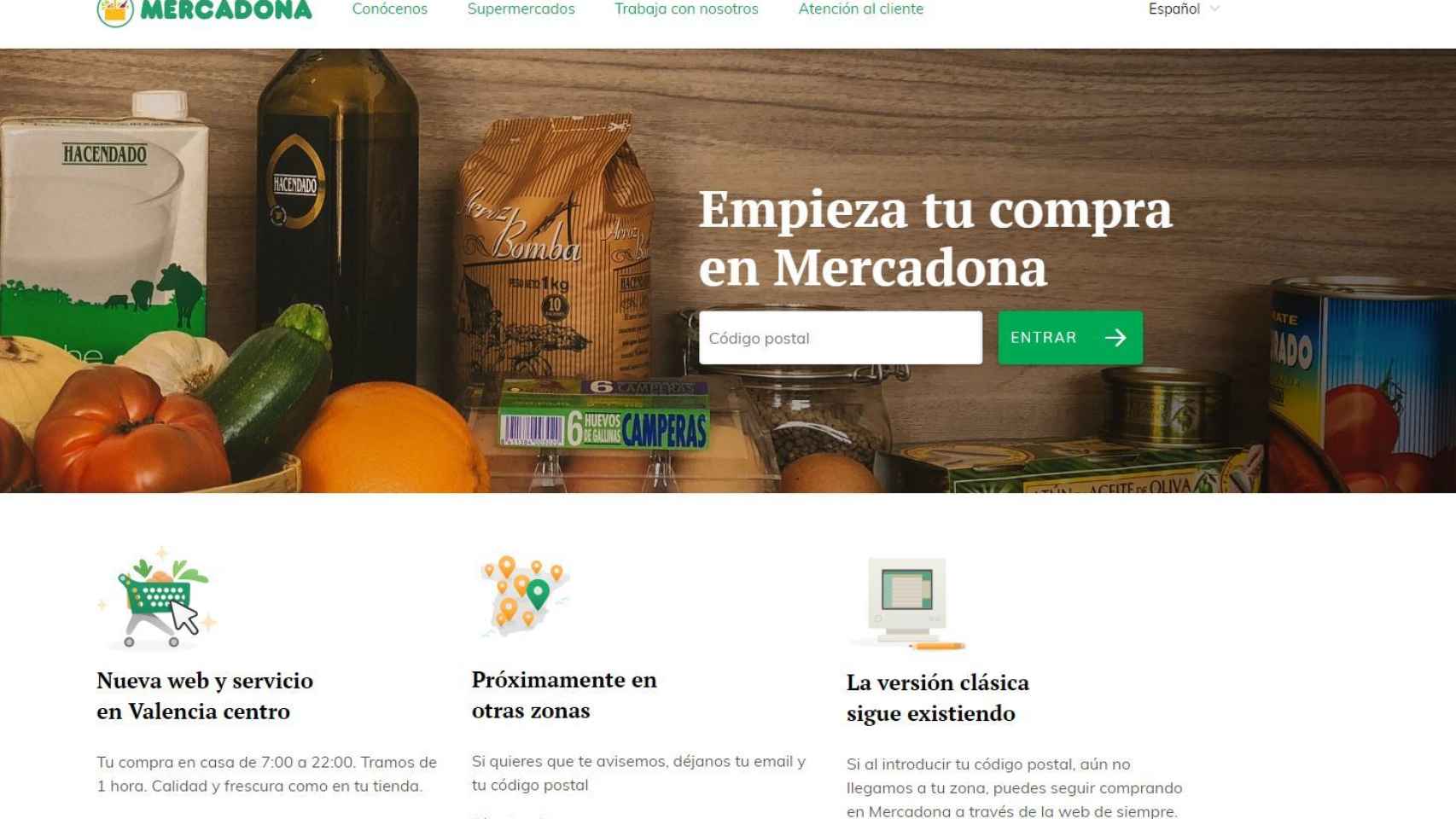 Captura de la nueva web de Mercadona.