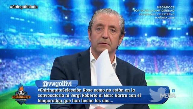 Josep Pedrerol en El Chiringuito. Foto: Twitter (@elchiringuitotv)