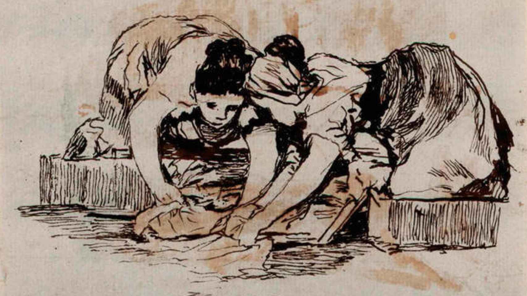 'Mujeres lavando' es uno de los dibujos pintados a duo entre Weiss y Goya.