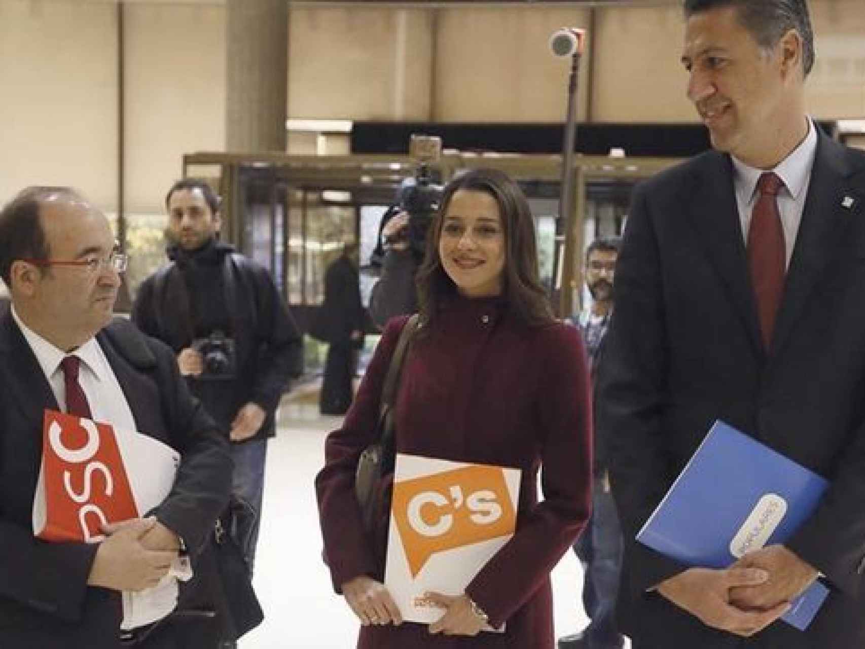Los líderes del PSC, Ciudadanos y el PP catalán, durante la pasada campaña electoral autonómica.