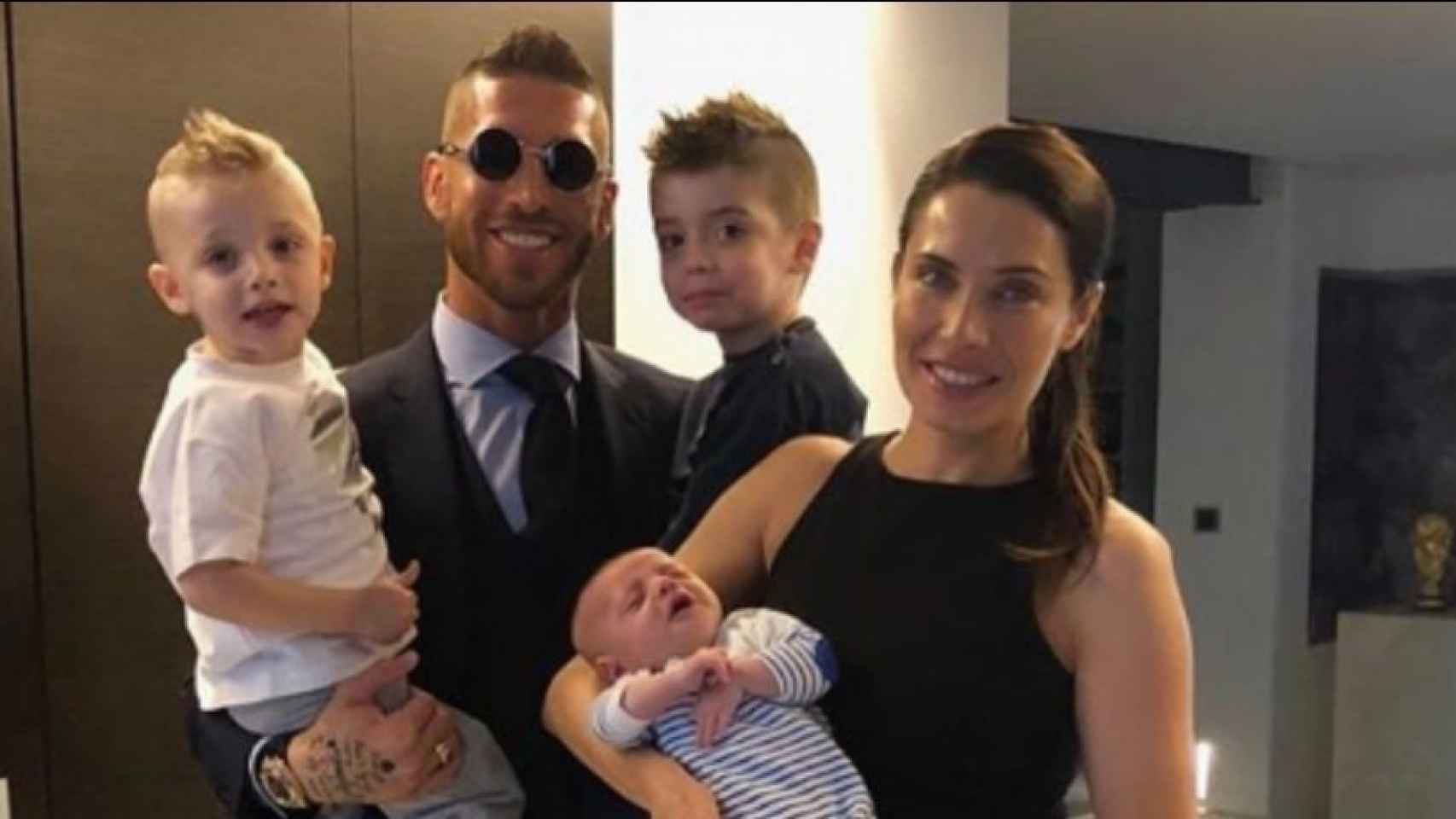 Sergio Ramos junto a su mujer y sus tres hijos antes de la final de la Champions. Foto: Instagram (@sergioramos)
