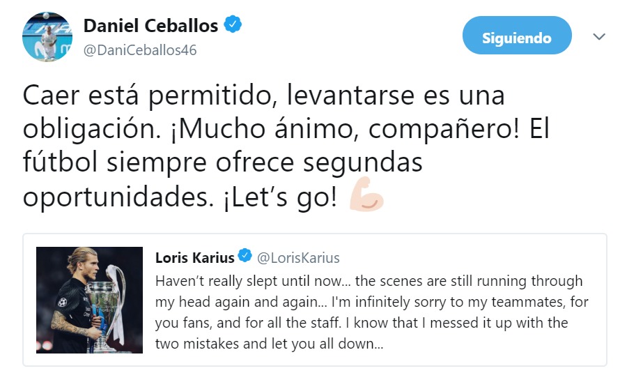 Ceballos manda un mensaje de apoyo a Karius