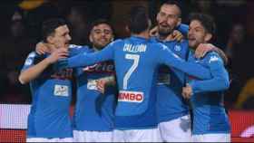 Los jugadores del Nápoles celebran un gol esta temporada. Foto: sscnapoli.it