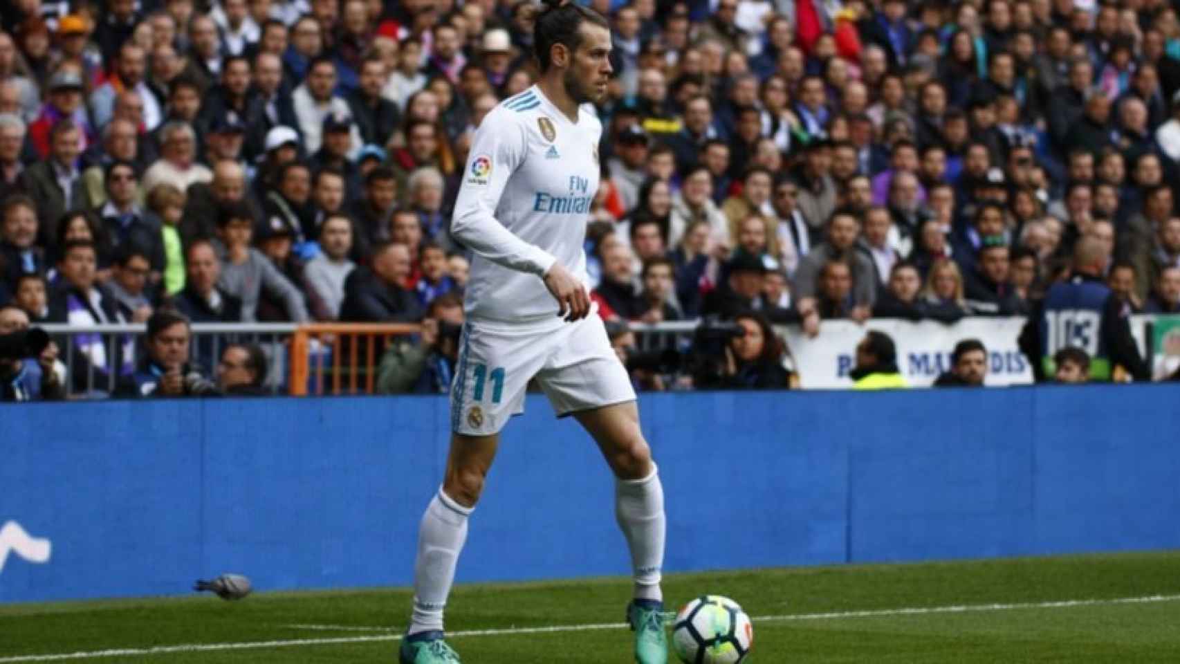 Gareth Bale, con el balón. Foto: Pedro Rodriguez/El Bernabéu