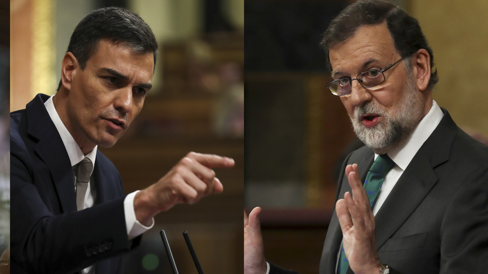 Pedro Sánchez y Mariano Rajoy durante la moción de censura.