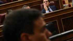 Ciudadanos leader Albert Rivera gestures during a motion of no confidence debate at Parliament in Madrid