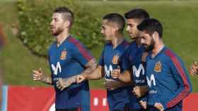 Los jugadores del Madrid entrenan con la Selección Española