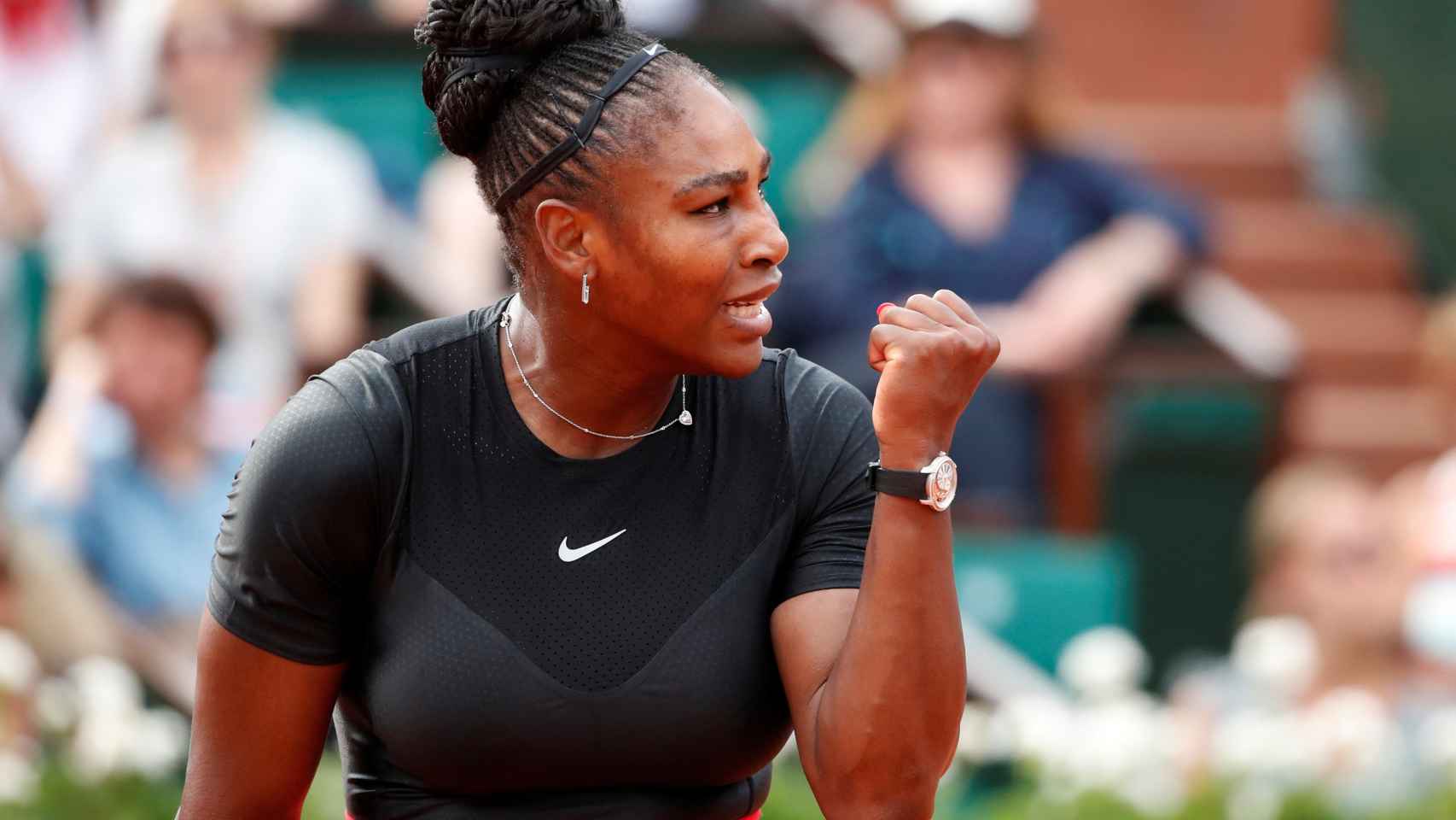 Serena, celebrando un punto en Roland Garros.