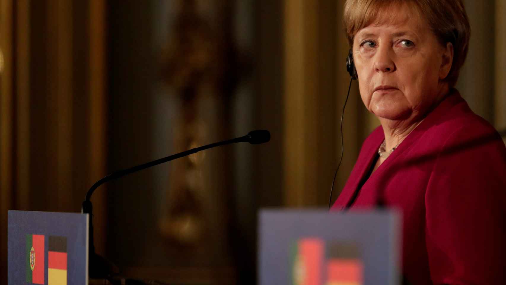 Angela Merkel, durante el encuentro con el primer ministro de Porgual