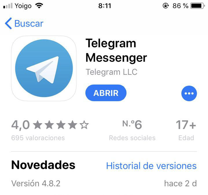 telegram actualizado en ios