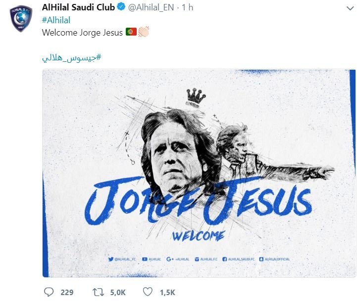Jorge Jesús, nuevo entrenador del Al-Hilal.