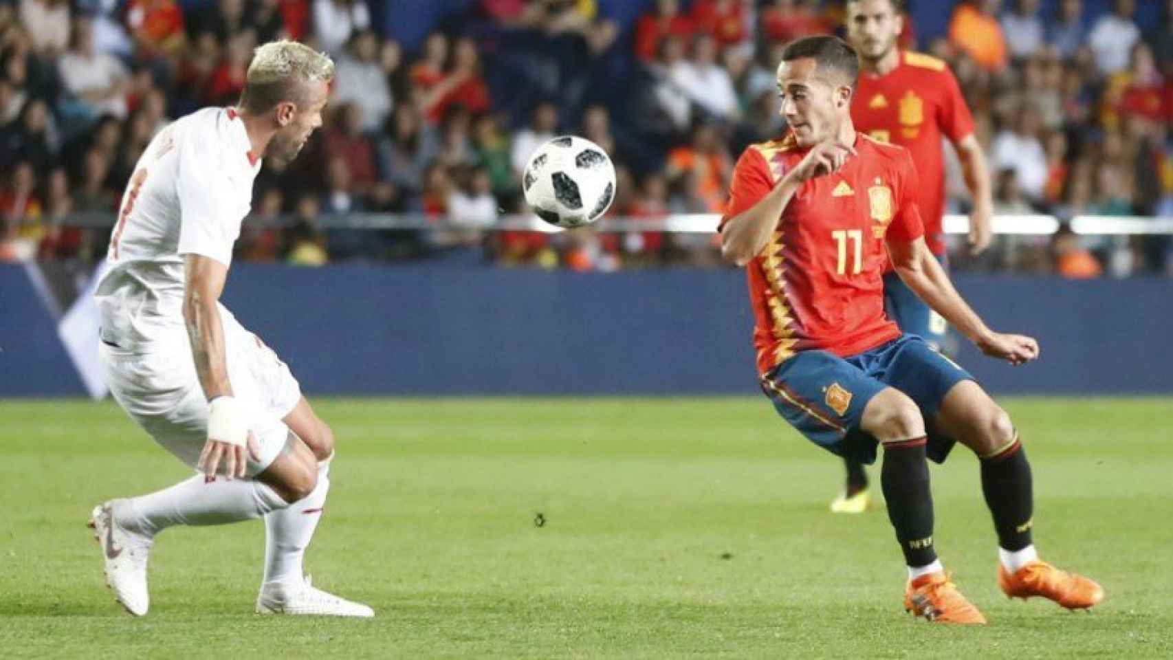 Lucas Vázquez, con la selección española frente a Suiza. Foto sefutbol.com