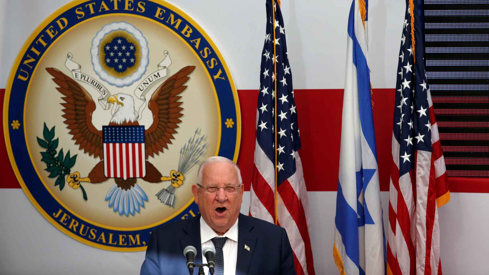 Rivlin en la nueva embajada de USA en Jerusalén.