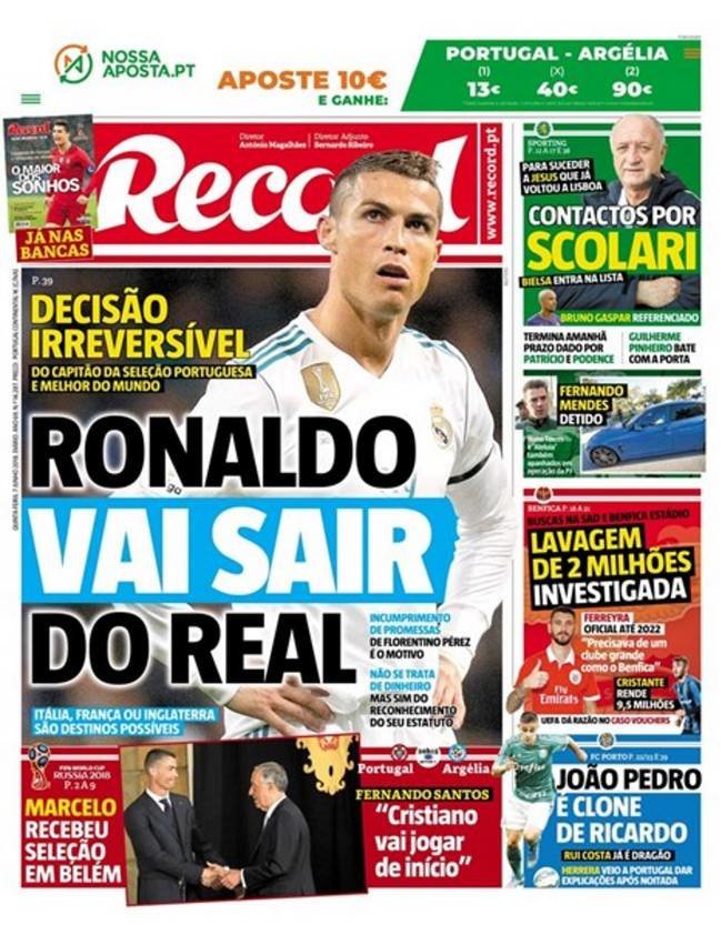 En Portugal anuncian la decisión de Cristiano de salir del Madrid