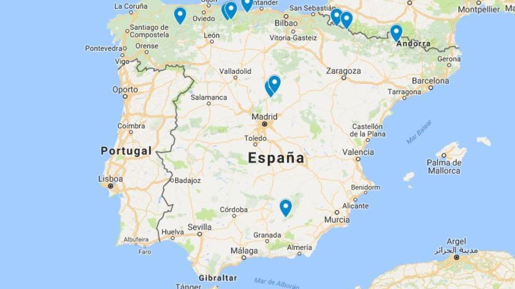 Localización de los bosques primarios de España.