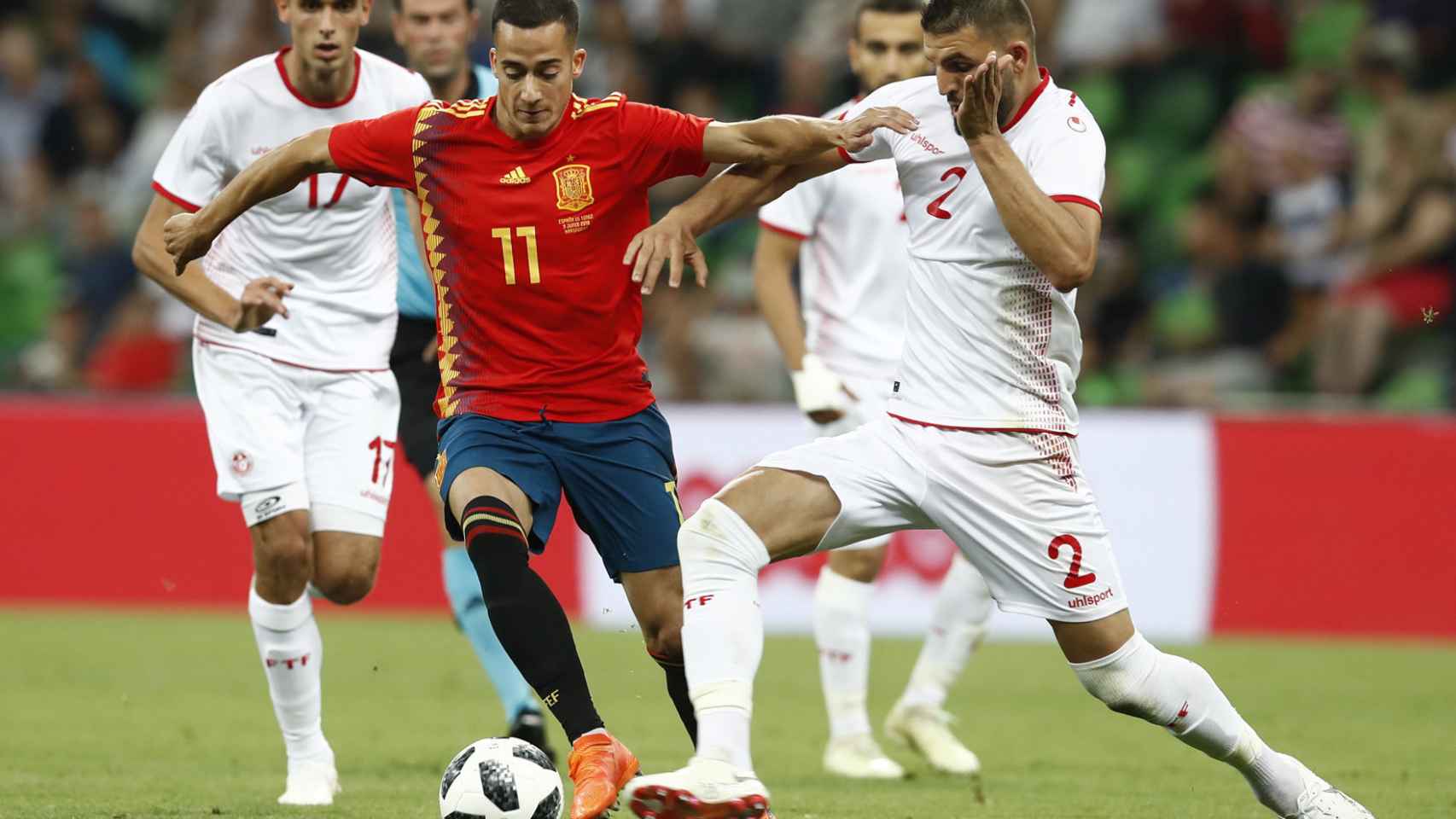 Lucas Vázquez, en el partido ante Túnez (www.sefutbol.com)