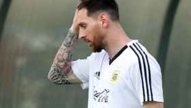 Messi, durante la concentración con Argentina.