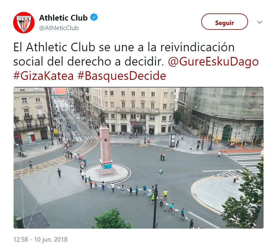 El Athletic más político: apoya el derecho a decidir de los vascos