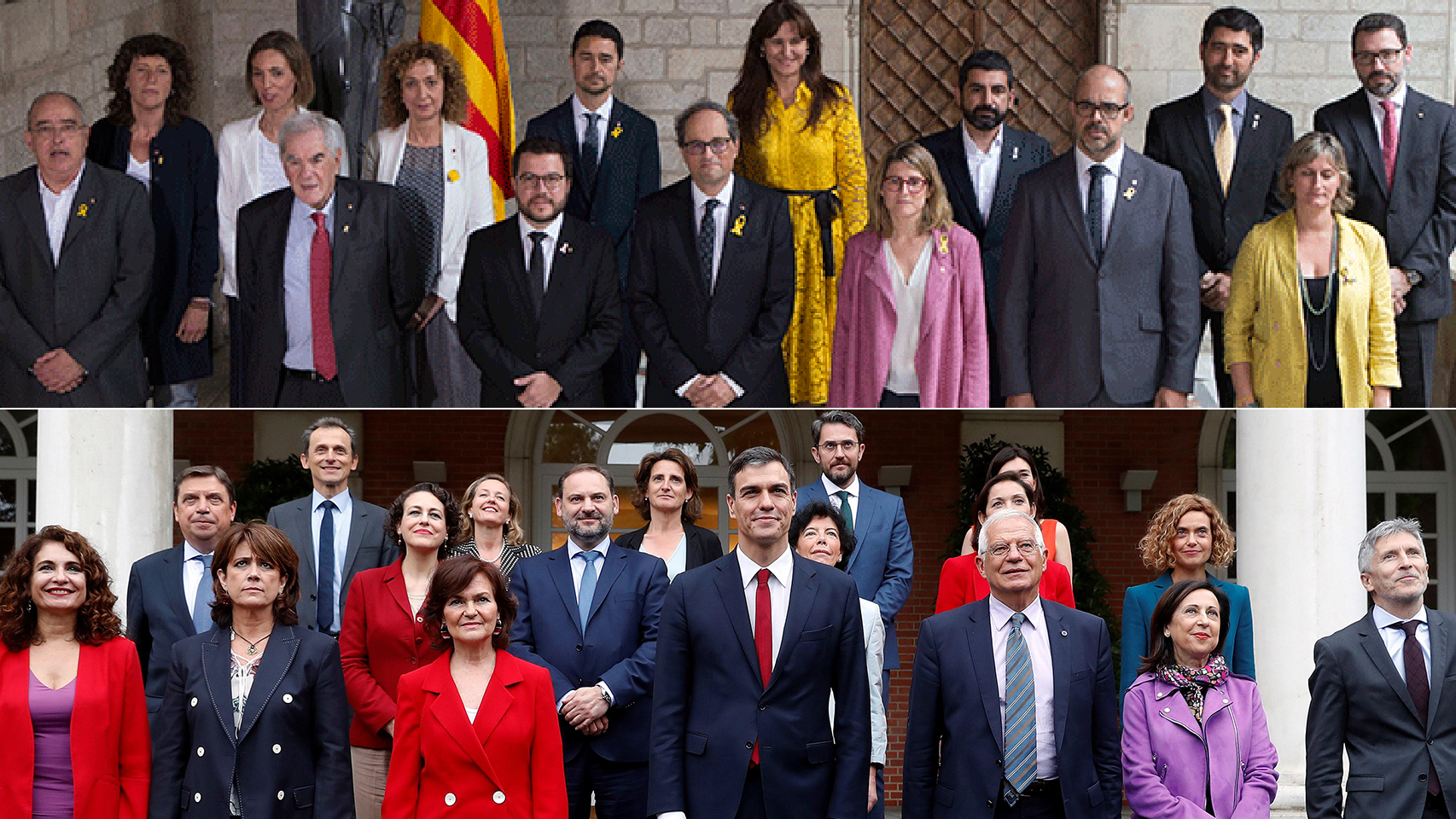 Los miembros del Govern arriba y los ministros de Pedro Sánchez abajo.