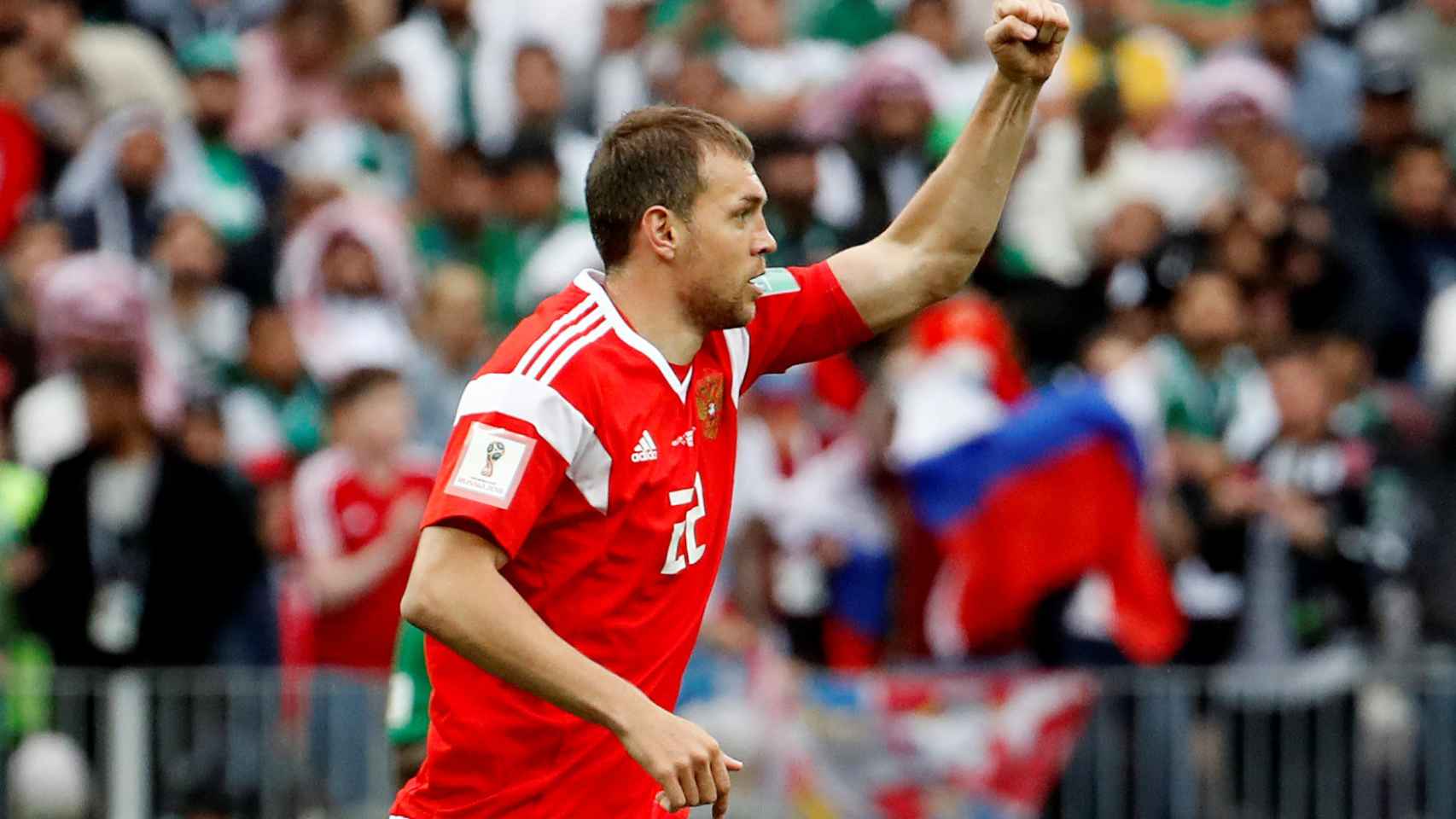 Dzyuba celebra el gol de Rusia.